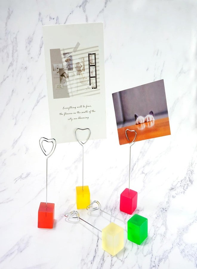 TFu 10 pcs Paper Clip Hoder for Desk, Table Number Card Hoders Polaroid Photo Clip Stand for Postcard Picture Memo Menu Monmory Photo Christmas Wedding Number Card Display with Colorful Cube Base - Image 3